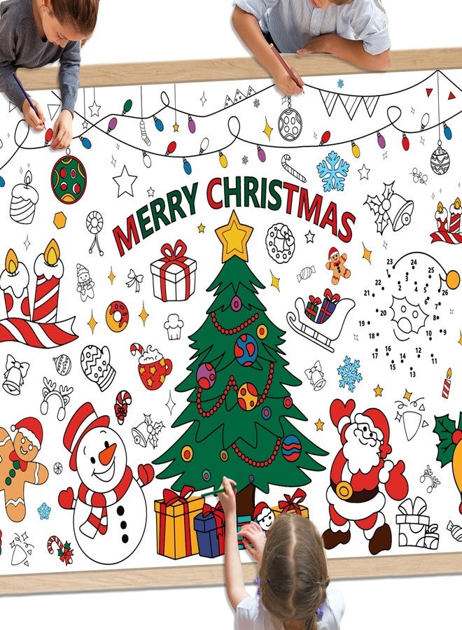 PADELO Giant Merry Christmas Coloring Poster - Large Christmas Tree Coloring Tablecloth, DIY Xmas Table Cloth Jumbo Banner Paper Craft for Gifts Activities Xmas Party Favors Supplies Decor, 30 x 72 Inch - Image 1